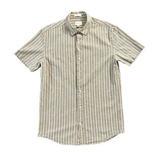Frank and Oak The Stanley Short-Sleeved Poplin Shirt Men's Medium Stripes Sage